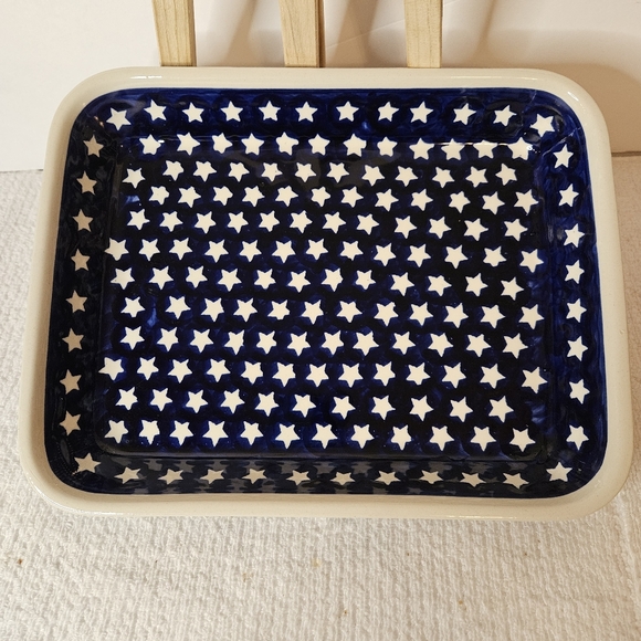 Boleslawiec Other - Boleslawiec Polish Pottery  Blue White Stars Rectangular Baking Dish Relish Tray